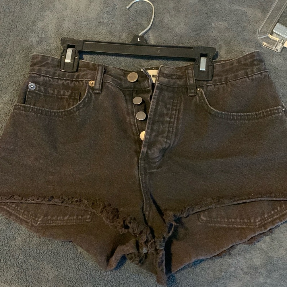 Black denim shorts